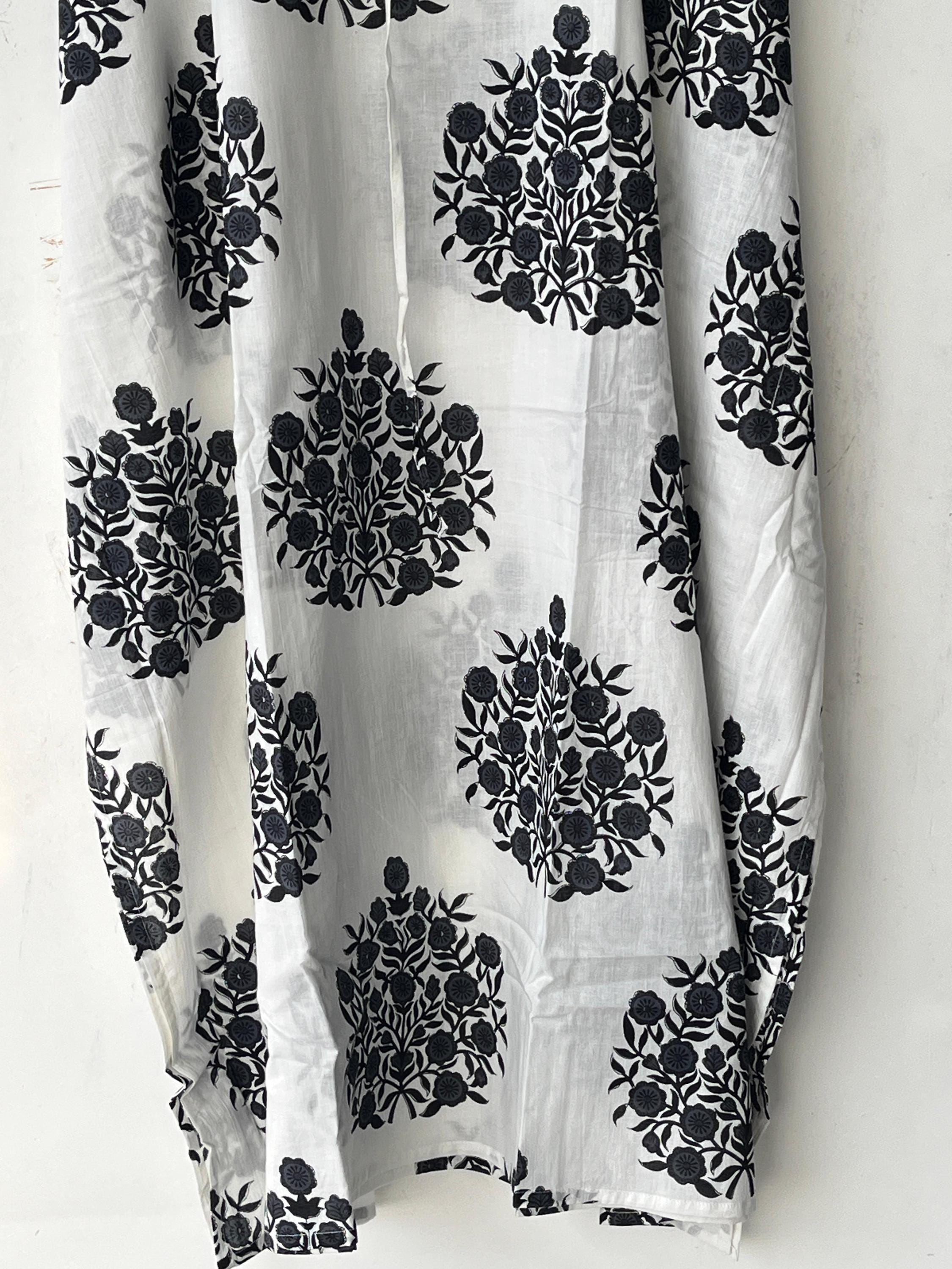 Floral Print Cotton Kaftan Dress: Indian Block Print Beach Cover-Up