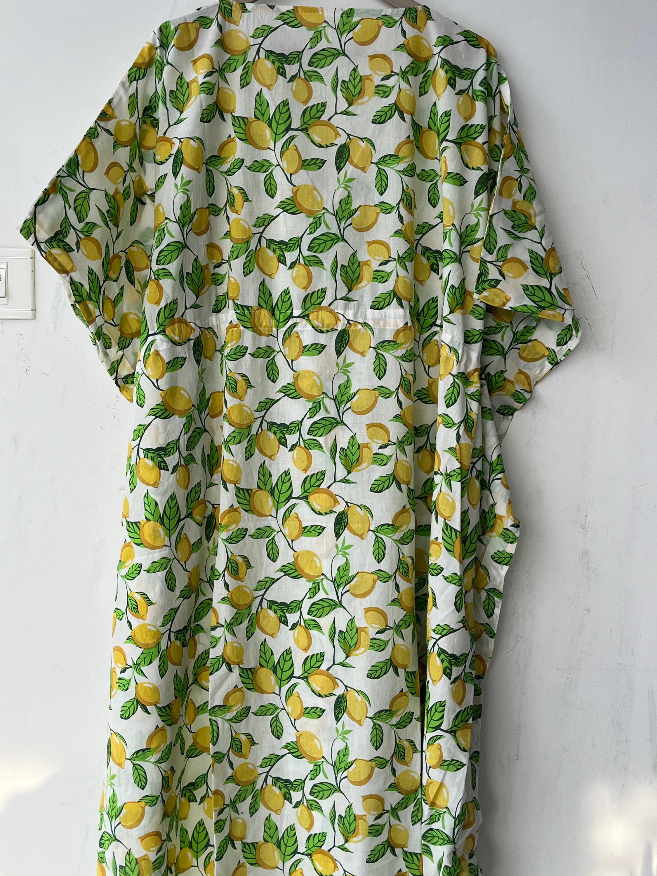 Floral Print Cotton Kaftan Dress: Hand Block Indian Beach Cover-Up