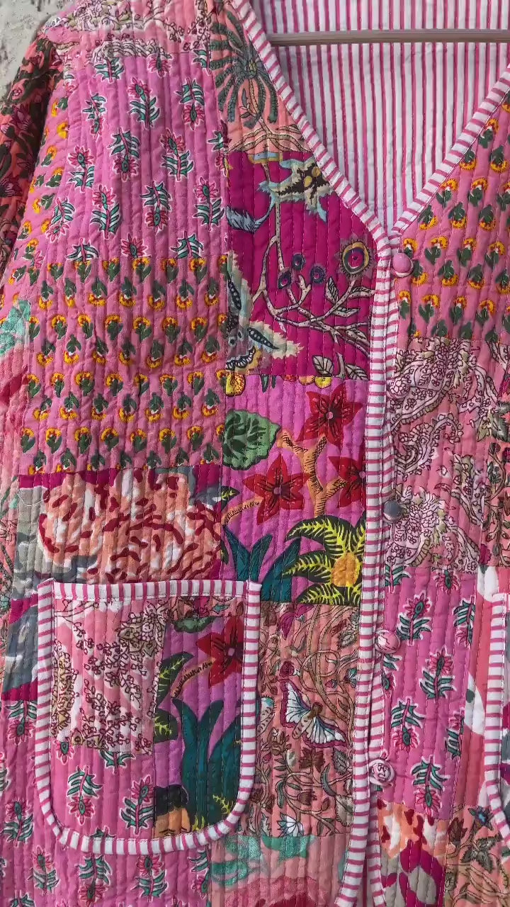 Handmade Cotton Patchwork Jacket: Reversible Quilted Boho Coat