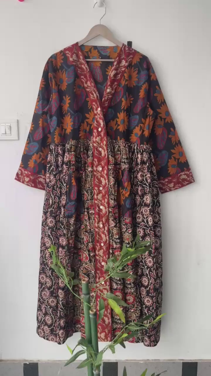 Floral Block Print Cotton Dress: Handcrafted Summer Midi