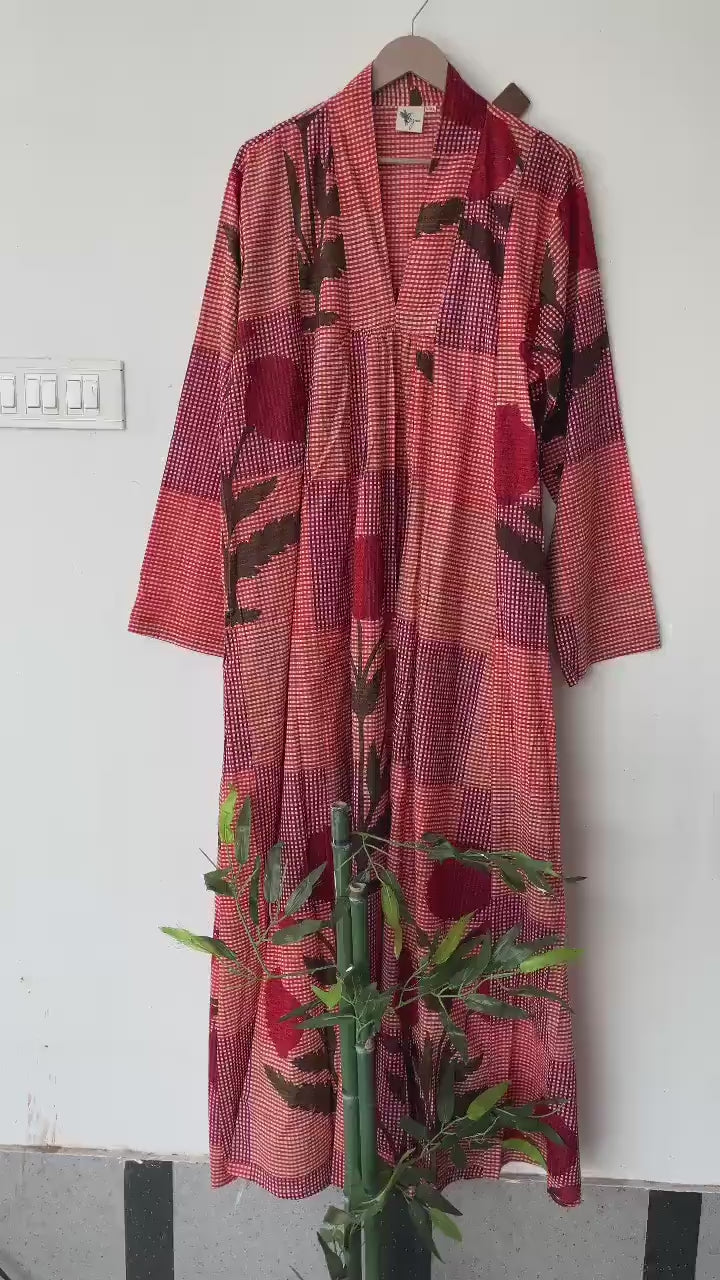 Hand Block Printed Cotton Dress: Indian Gauze Tunic Gown