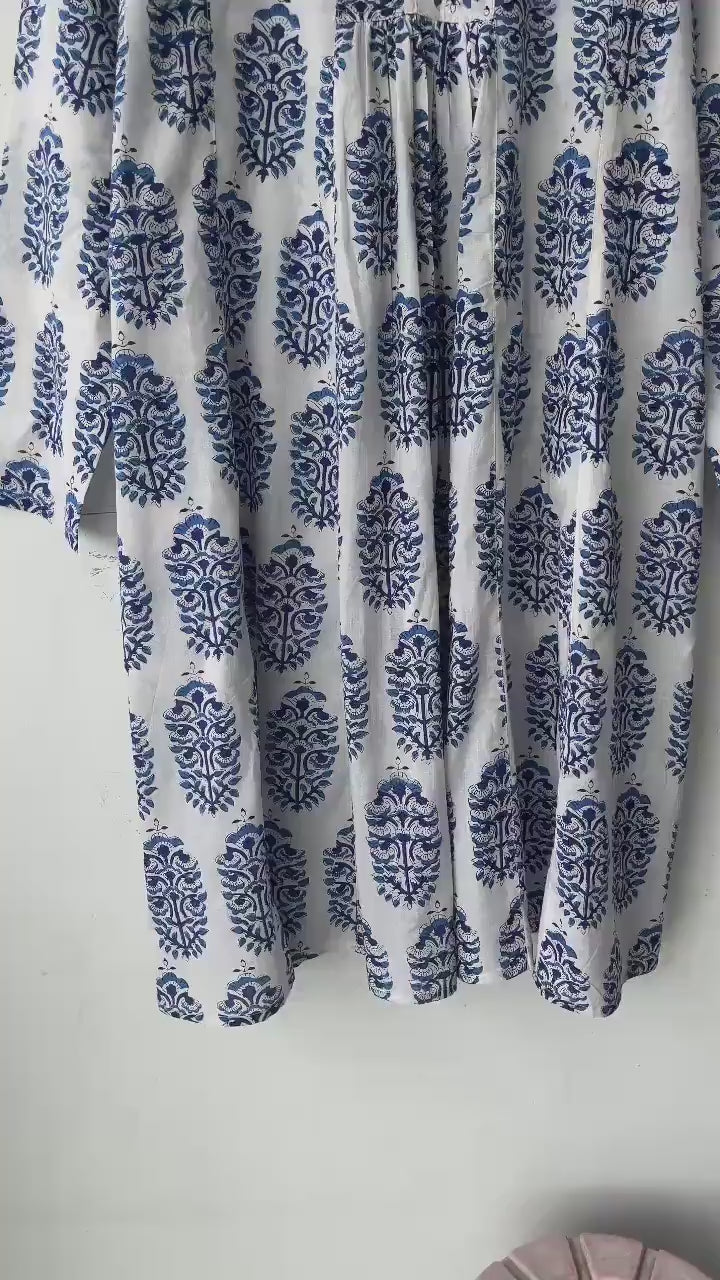Block Print Cotton Kimono Robe: Lightweight Floral Dressing Gown